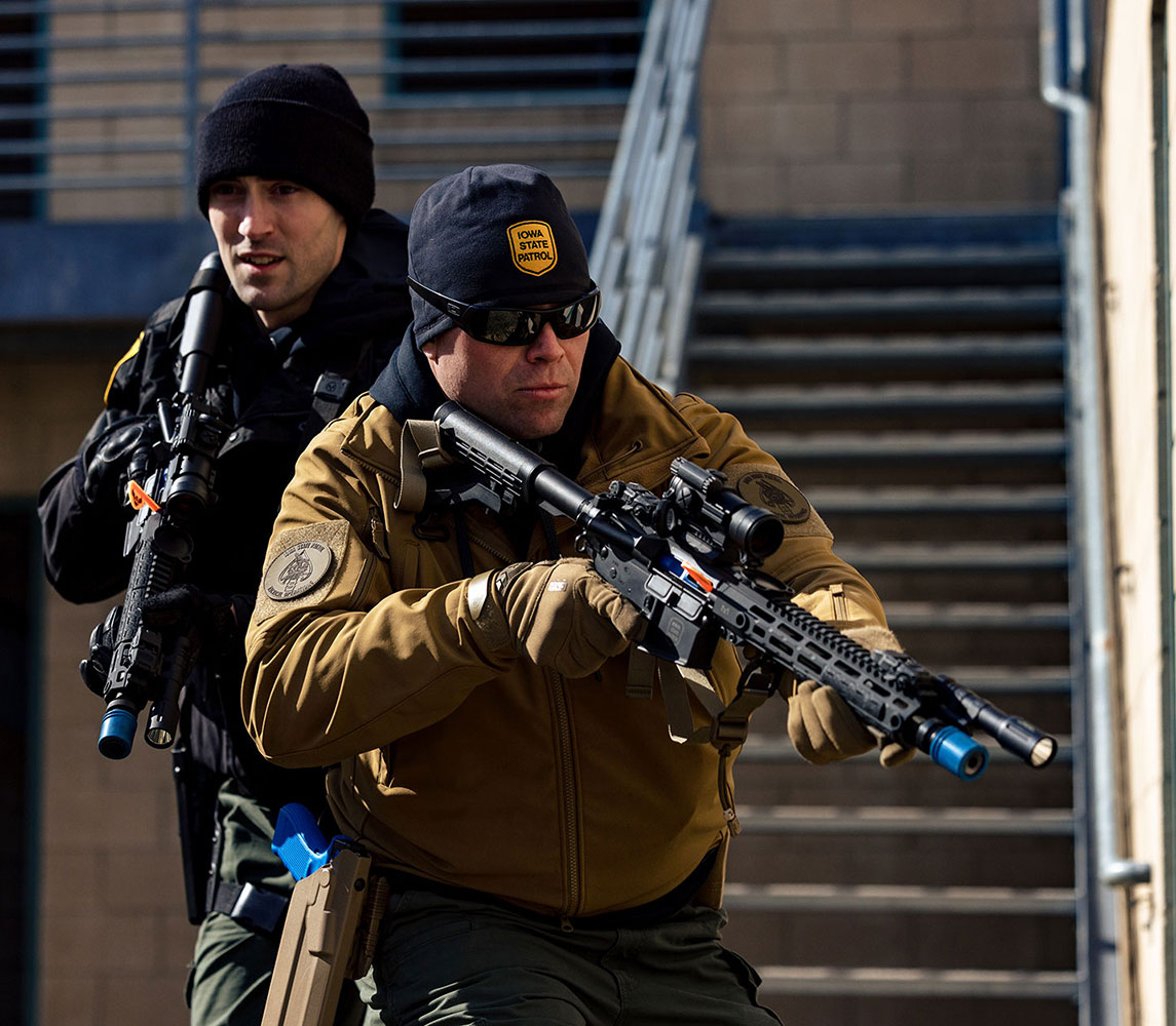 close up of two officers in basic swat training course