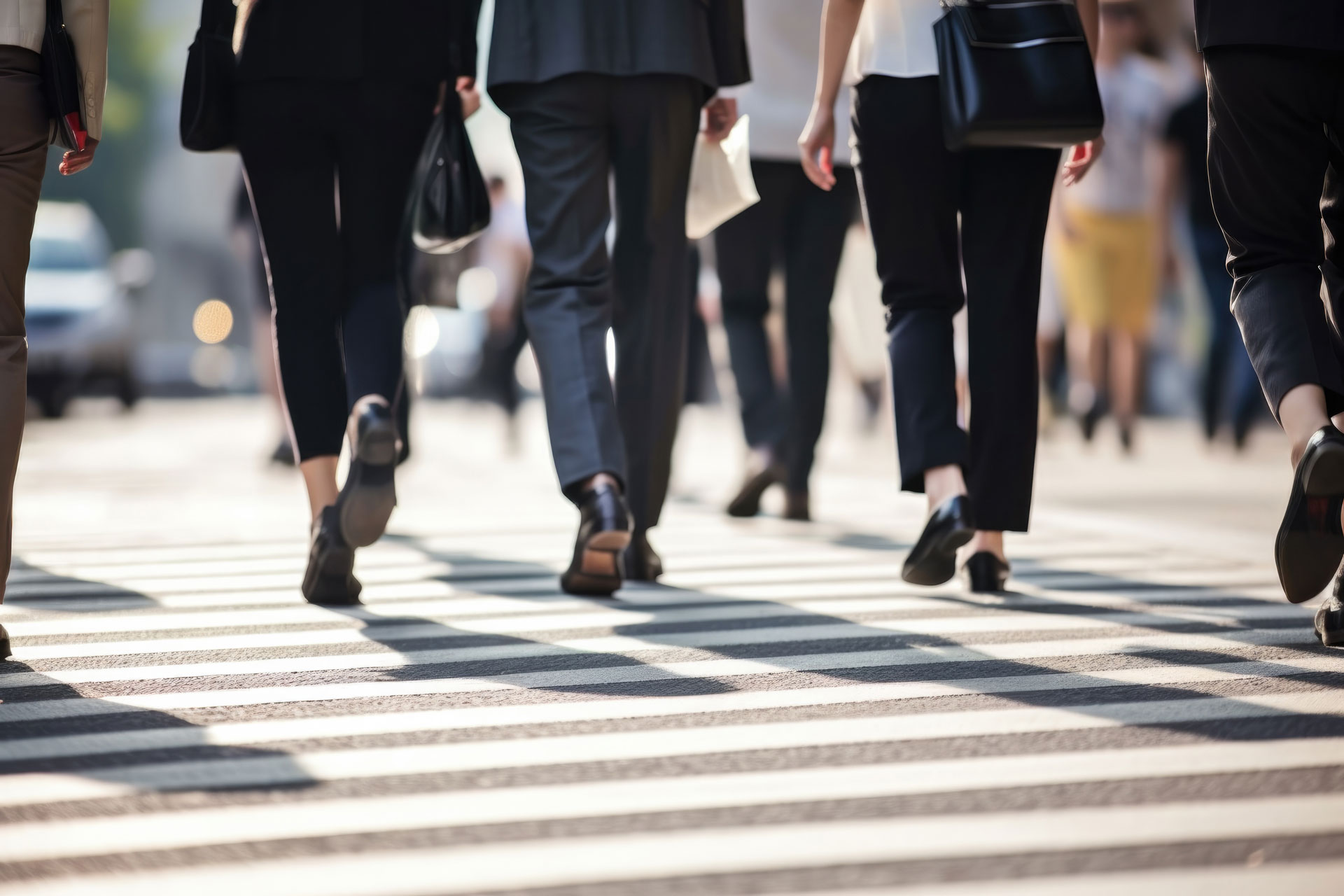 cropped legs of business people crossing street