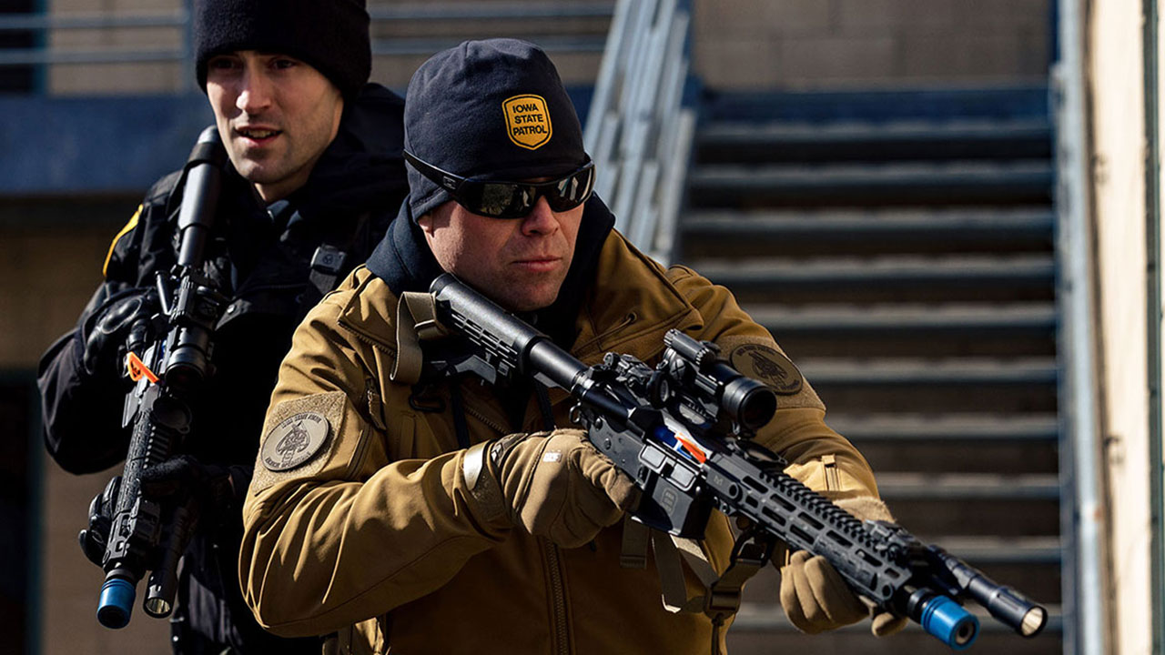 close up of two officers in basic swat training course